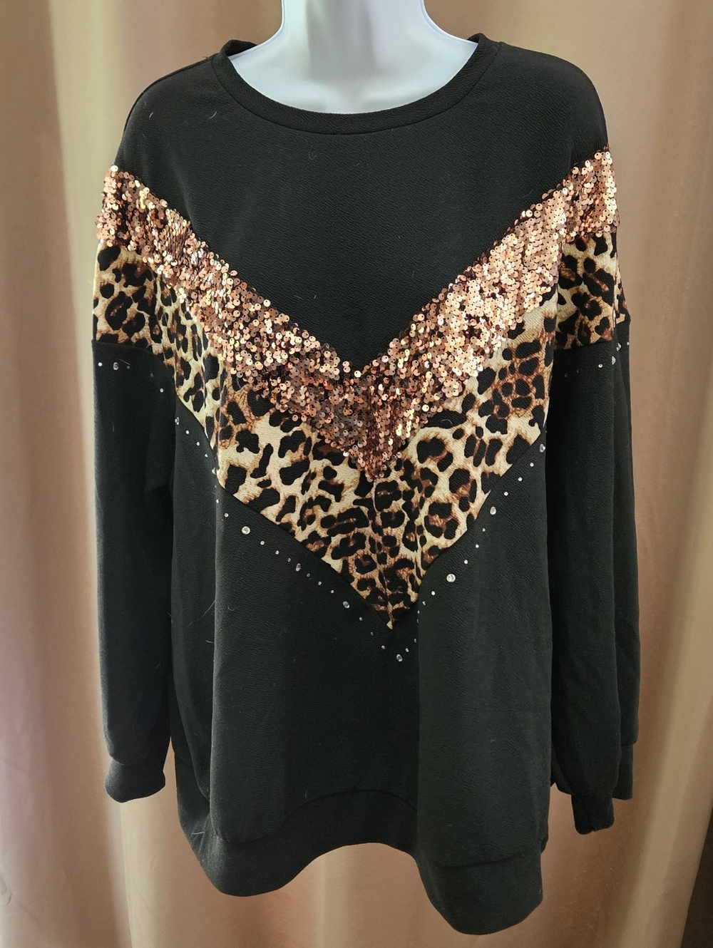 Emery Rose Embellished Top with Leopard Print & Rose Gold Sequins